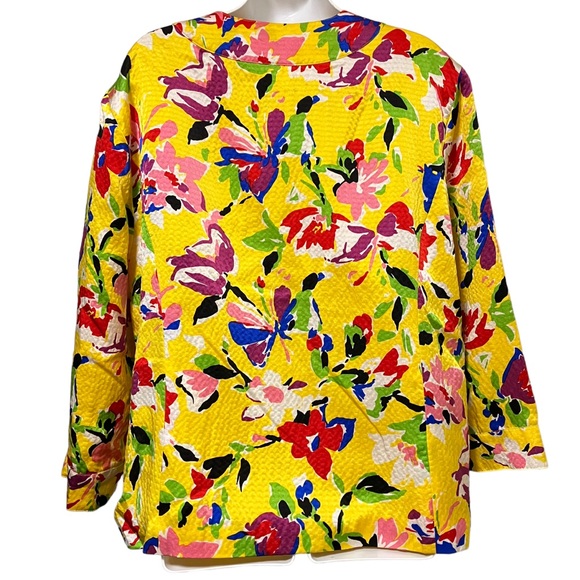 Silk Club Collection Colorful Floral Yellow Silk Jacket - Picture 6 of 8